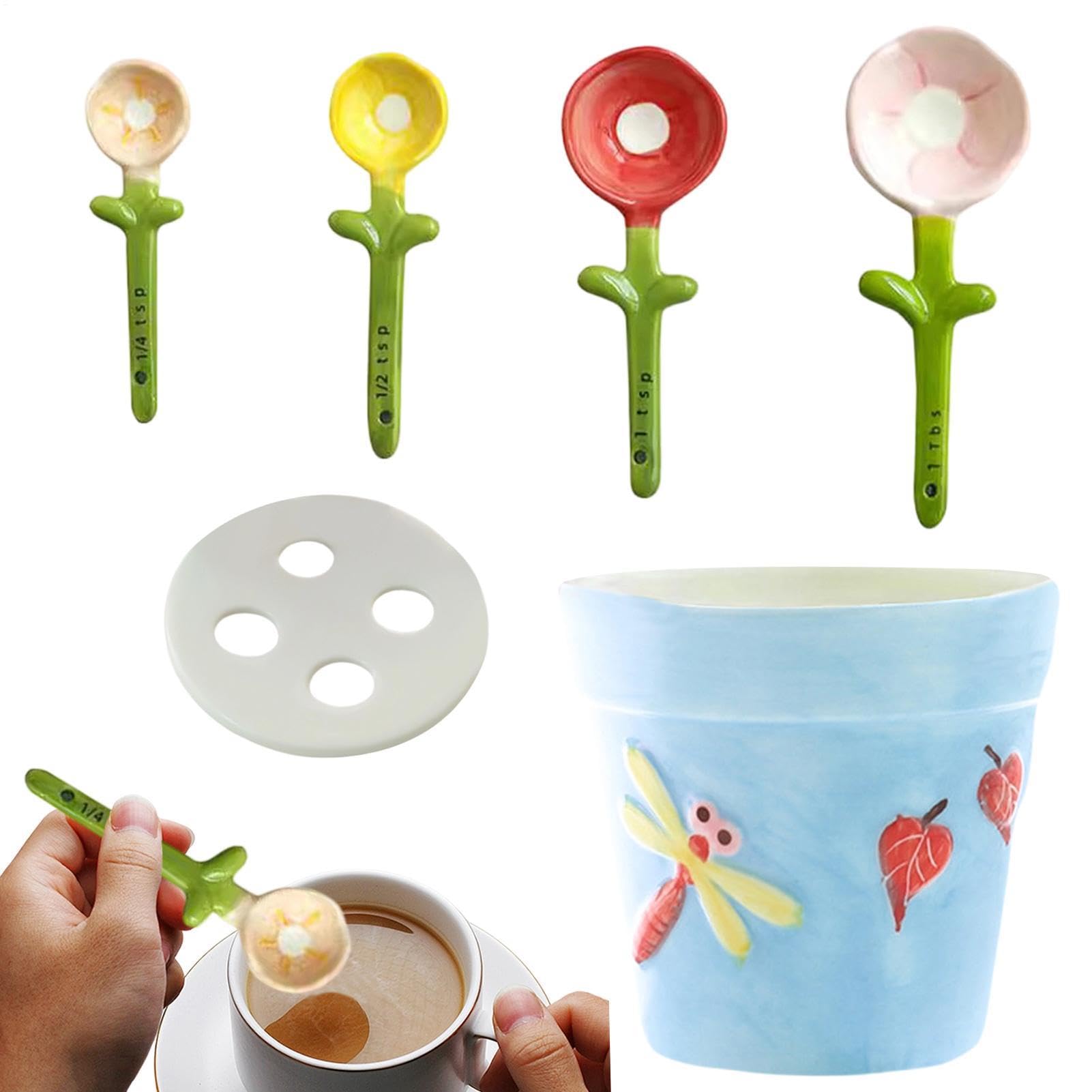 Cucharas medidoras decorativas para hornear y cocinar en casa con estilo y precisión floral