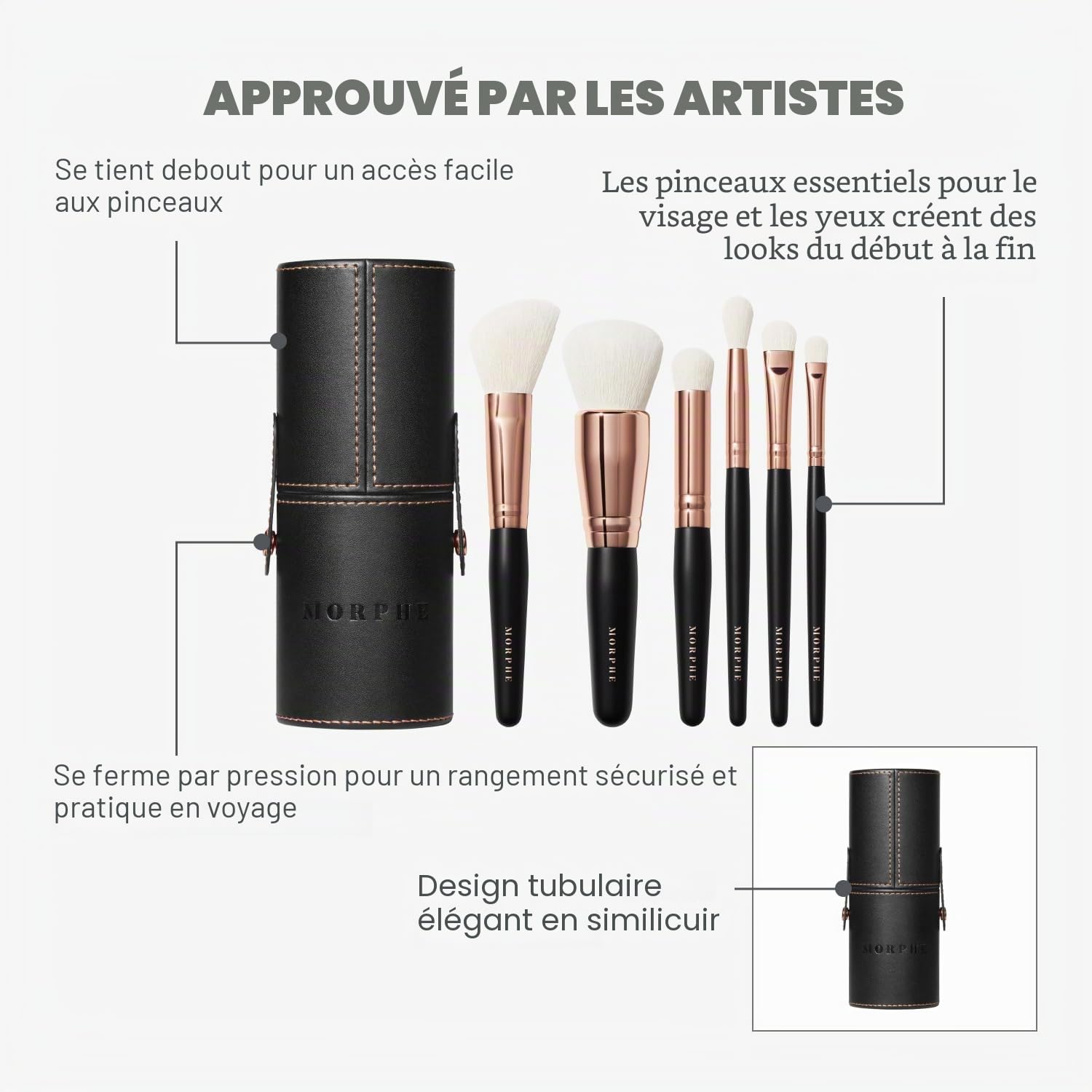 Morphe Rose Away Lot de 6 pinceaux de maquillage pour les yeux et le visage avec poils synthétiques et étui inclus