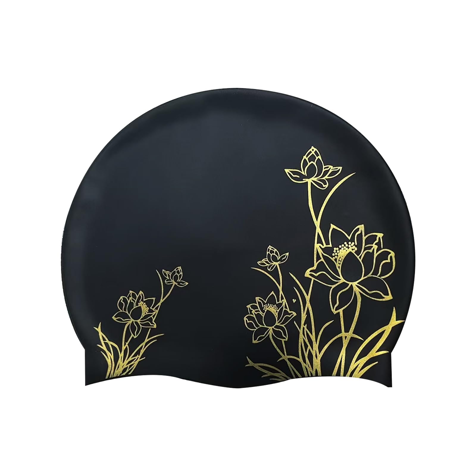 Swimming Cap Women, Swim Hat Girls, for Adults and Teens, Lotus Pattern (Black) — image 1