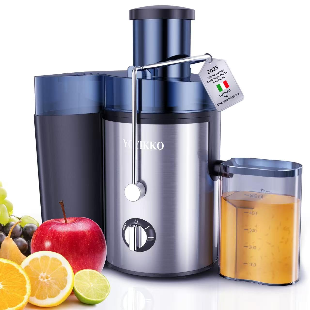 Centrifuga Frutta e Verdura, 3 Velocità di Regolazione, 800W Estrattore Frutta e Verdura con 75 MM Bocca Larga, Facile da Pulire, Acciaio Inossidabile Senza BPA (Argento-100)