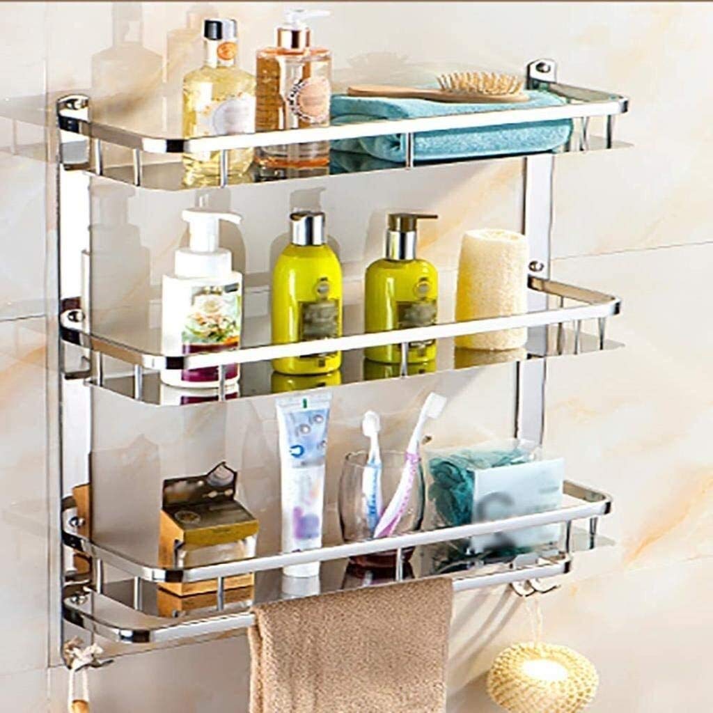 Estante organizador de almacenamiento para baño, estante de vidrio de 3 niveles montado en la pared con toallero de acero inoxidable