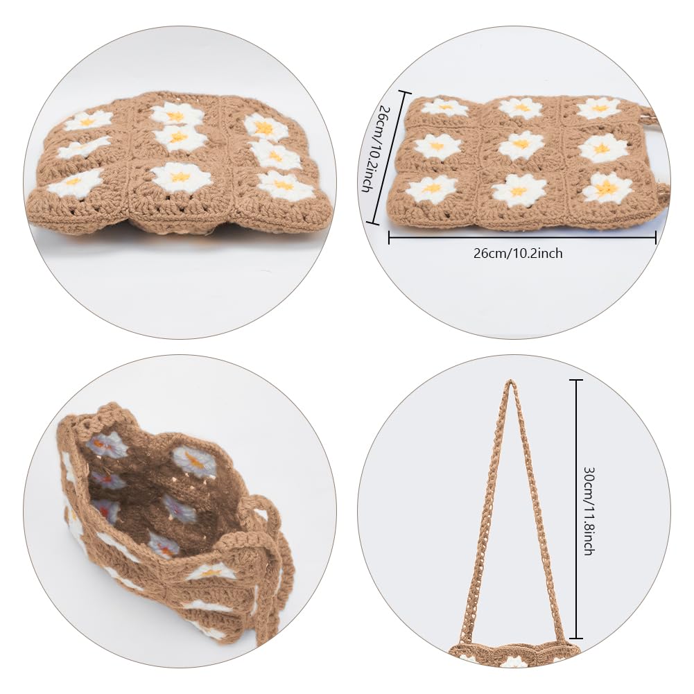 ORIGACH DIY Daisy Crochet Bag Kit for Beginners Adults, Crochet Granny Square Bag Kit with Instruction Video Tutorials, Learn to Crochet Bag Making Kit for Starters, Khaki - Image 3