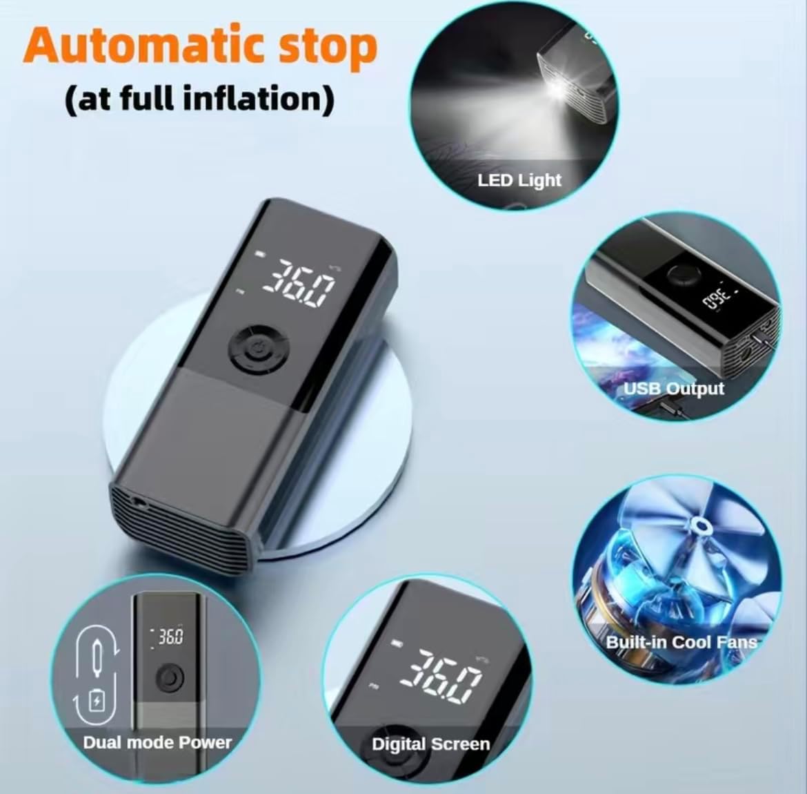 Cordless Car Tire Inflator Pump 150PSI Portable Air Compressor Pump for Car Tire with 6000mAh Battery Tire Pump with LED Light for Car Bike Motor Ball