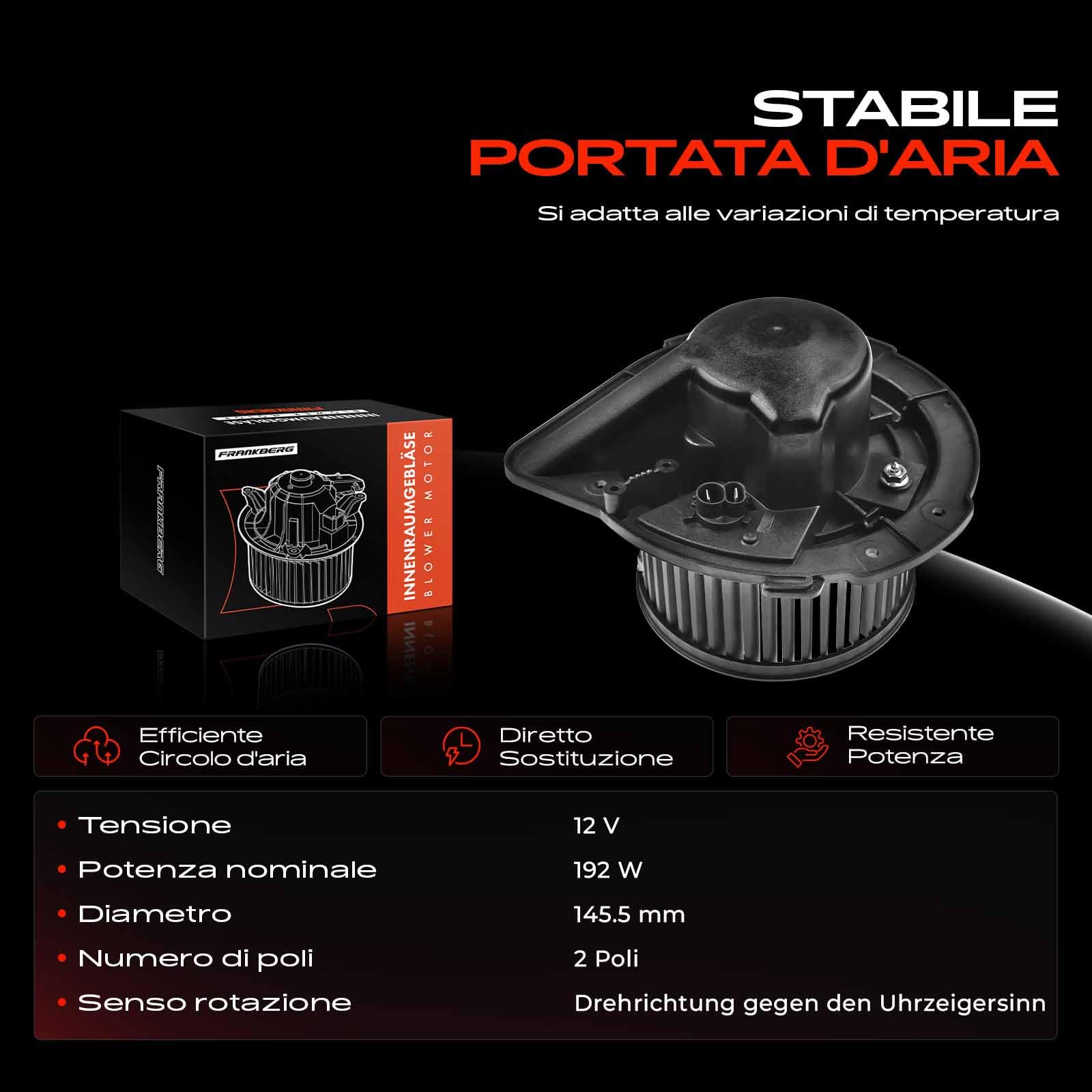 Frankberg Motore del ventilatore Ventilatore del riscaldamento Compatibile con M.e.g.a.n.e II BM0/1 CM0/1 M.e.g.a.n.e II Station Wagon KM0/1 M.e.g.a.n.e II Coupé-Cabriolet EM0/1 7701056965