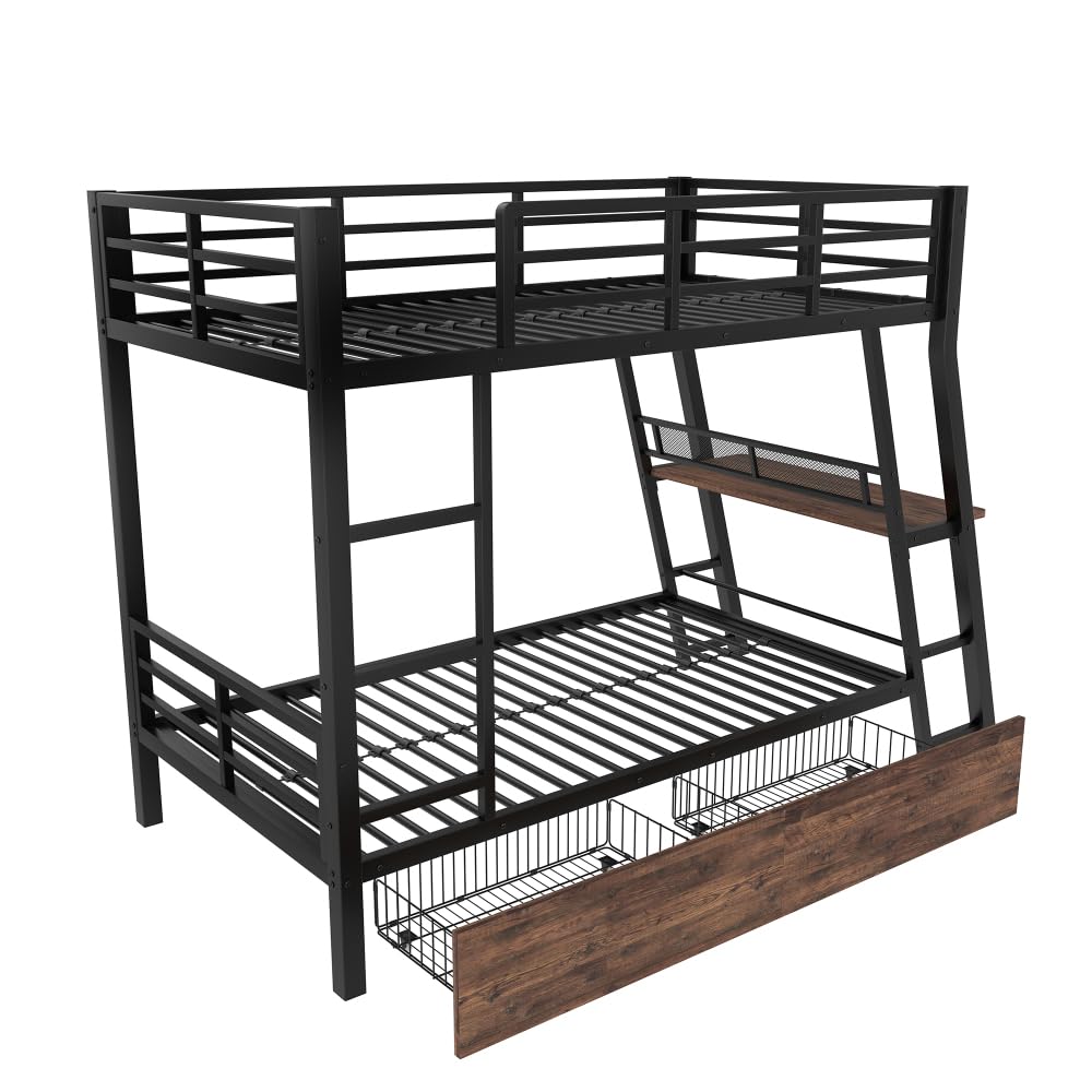 Lubvtti Letto a soppalco 90 x 200 cm con striscia LED e scrivania,letto a castello per bambini in ferro con cassetti,struttura del letto per bambini,senza materasso (Nero-90x200)