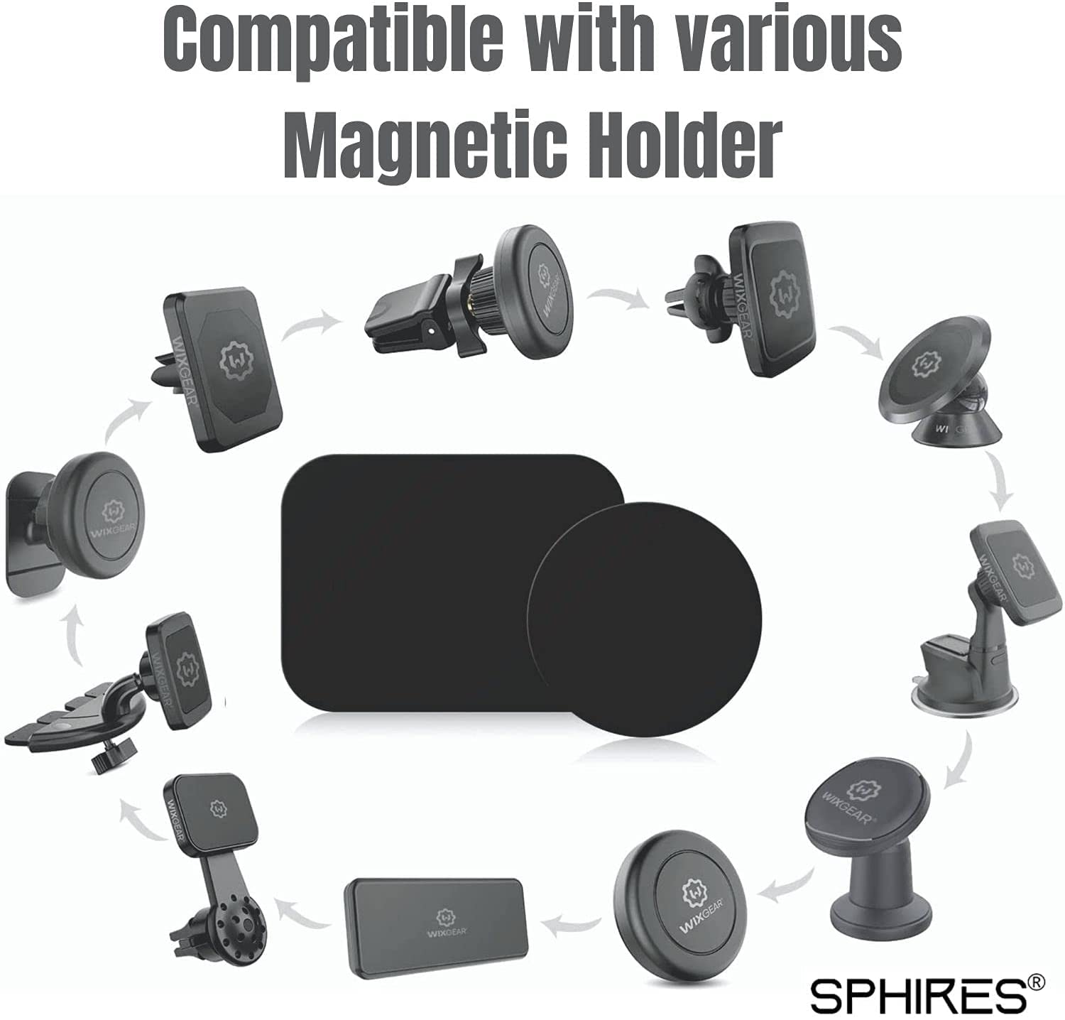 Confezione da 4 piastre in metallo per supporto magnetico per auto, 4 piastre rettangolari in metallo per supporto magnetico per auto