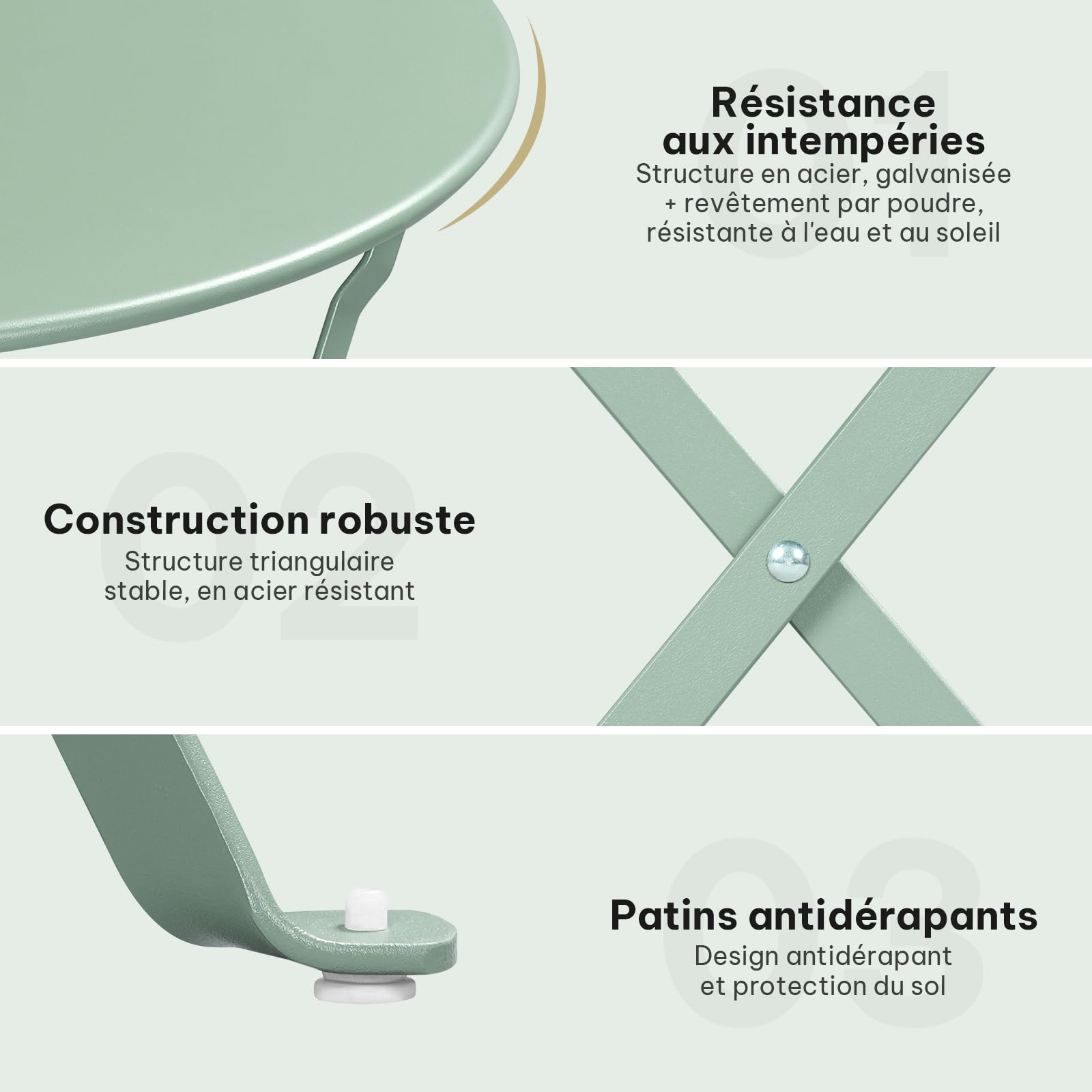 Table Ronde Pliante avec 2 Chaises Pliantes en Métal Vert eSituro Mobilier de Jardin