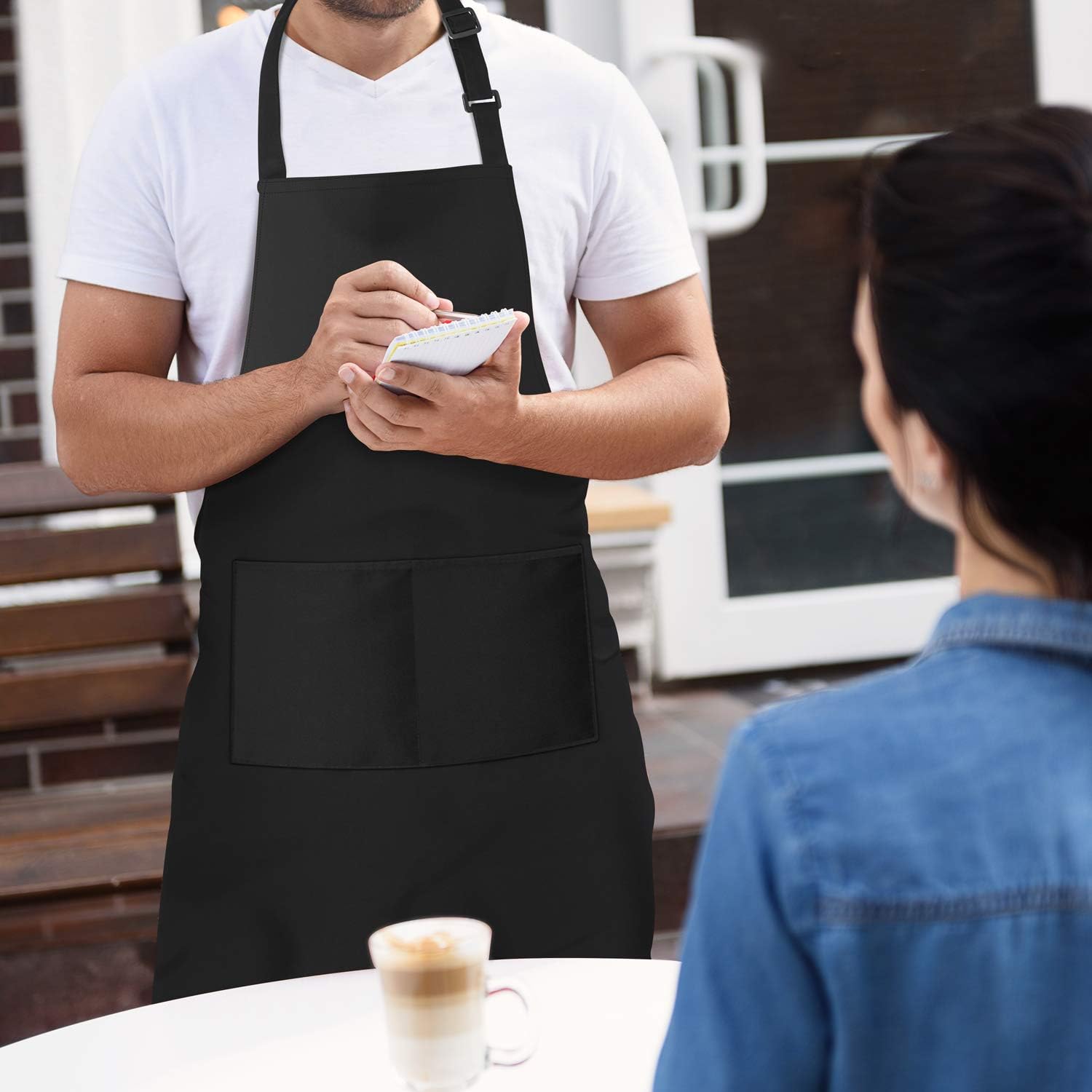 Xornis 2 Pack 100% Cotton Bib Aprons with 2 Pockets Kitchen Cooking, Black - Image 8