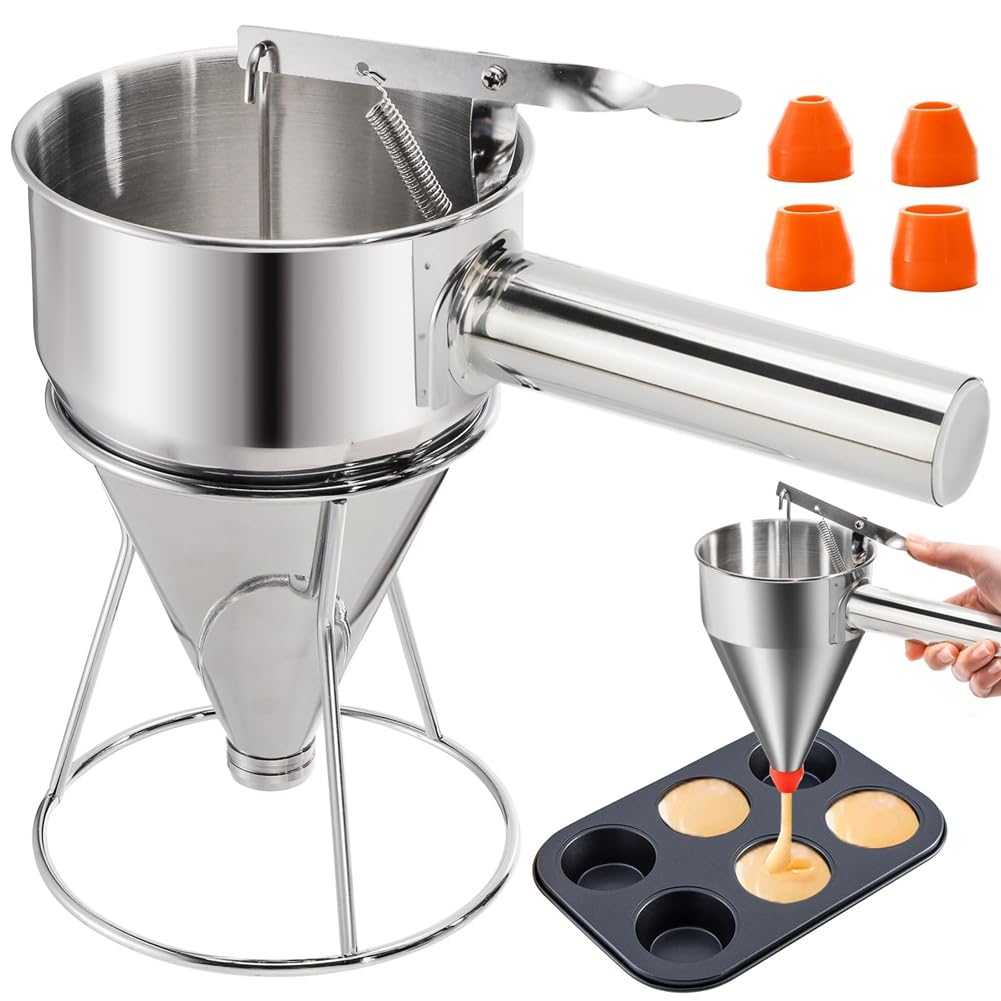 CTRLZS For Cupcakes, Squeeze Handle Stainless Steel Pancake Batter Dispenser, Funnel Cake Dispenser Maker with Stand