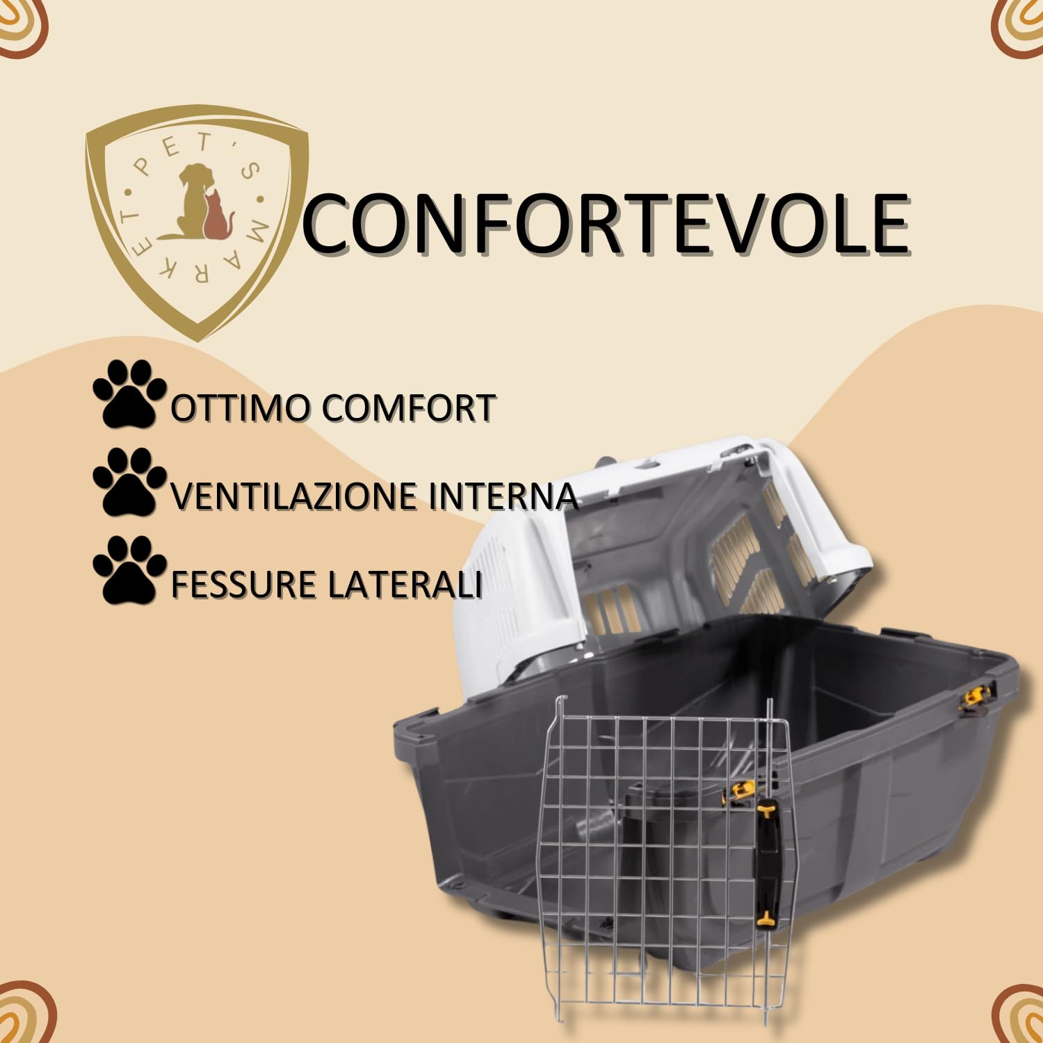 Pet’s Market Trasportino Skudo 3 Gatto Cane Rigido Sacchetti Igienici in Omaggio Accessorio da Viaggio Animali Porta in Ferro Fessure Conforme agli Standard Aerei (3 (60X40X39h))