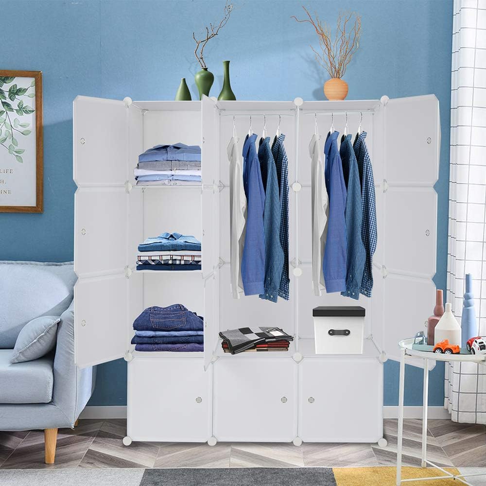 eSituro Armoire avec Penderie Modulable 9 Cubes avec Portes, Étagère de