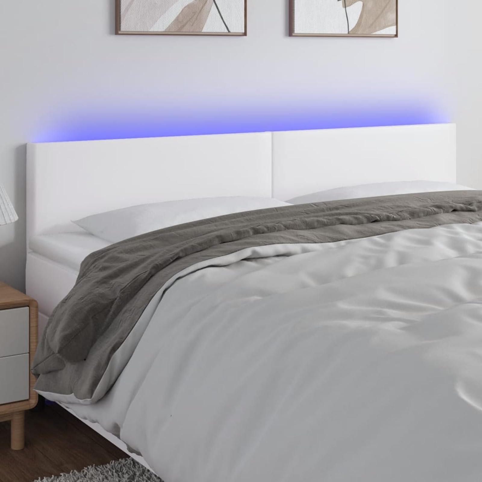 Cabecero con LED, Cabeceros Cama, Cabeceros Moderno, Cabezales Cama, Muebles Habitacion, Mueble Cabecero,Cama Cabeza, Cuero sintético Blanco 200x5x78/88 cm