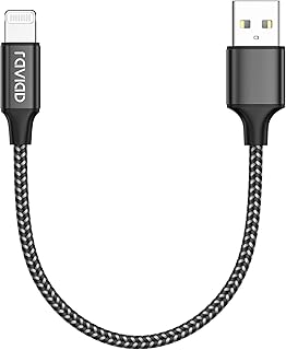 RAVIAD iPhone Charging Cable Short, 30 cm Lightning Cable MFi Certified Nylon iPhone Cable Compatible with iPhone 14 13 12 11 Pro Max Mini XS XR X SE 2020 8 8 Plus 7 7 Plus 6s 6 5s 5 - Black