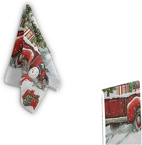 Miniatura 8 de Pfrewn Juego de 2 toallas de mano con diseño de muñeco de nieve de camión rojo de Navidad, 16 x 30 pulgadas, suaves, absorbentes, pequeñas toallas