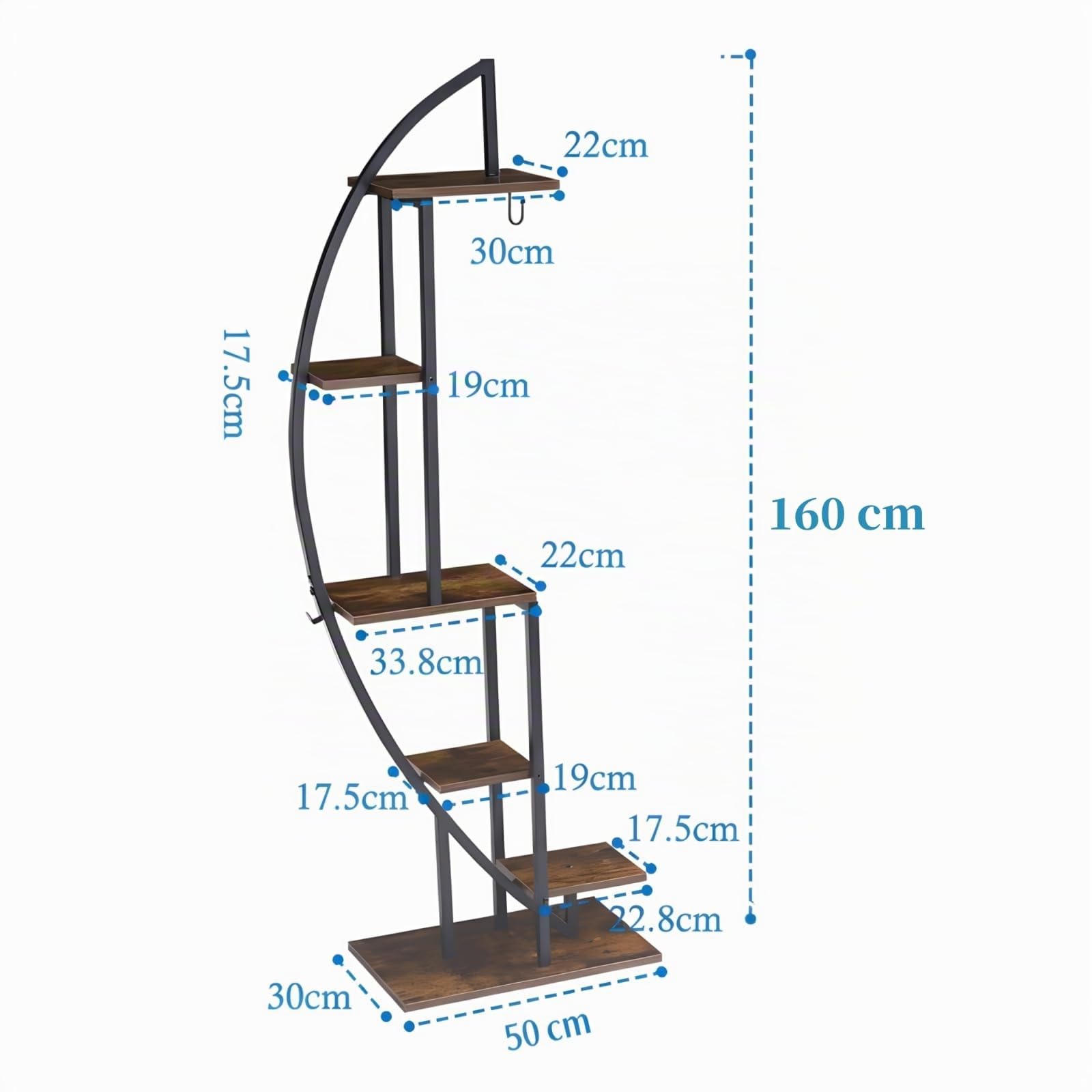 6 Ebenen Pflanzenständer mit Wachstumslicht, Großes Blumenständer 160cm Hoch, Metall-Holz Pflanzenregal Indoor & Outdoor Blumenregal für Wohnzimmer Balkon Flur, 50 x 30 x 160 cm