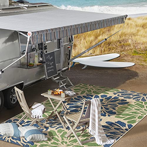 JONATHAN Y Floral Textured Weave Indoor Outdoor Area Rug 8X10 Navy/Green, Zinnia Modern for Backyard, Patio, Porch, Easy-Cleaning, High Traffic, Pet-Friendly, Non-Shedding (SMB110B-8) - Image 6