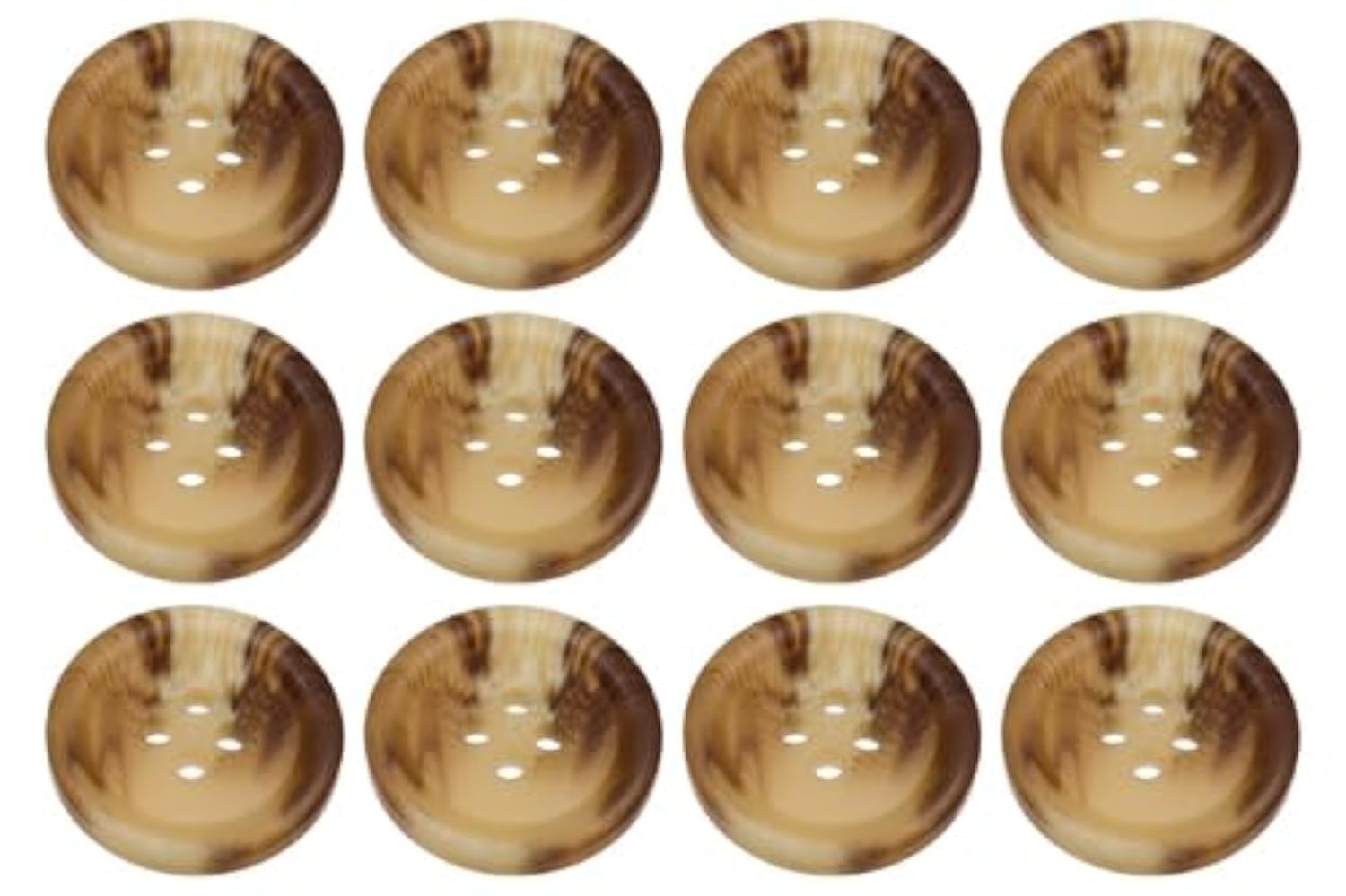 Pack of 12 Light Mixed Brown 15mm Round Faux Horn Sew On Plastic Buttons for Skirts Trousers Suits Shorts Flat 4 Holes 24L
