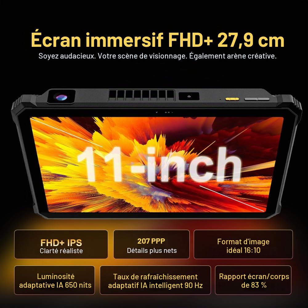 Blackview Active 12 Pro 5G Tablette Tactile Incassable avec Projecteur 200LM, 30000mAh Batterie, Ecran 11'' FHD+, 36Go+256Go Tablet Android 15, 108MP+50MP, 2 Haut-Parleur Stéréo,IP68,NFC,GPS,OTG,FM