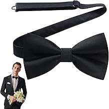 Daryunk Men's Bow Tie Classic Solid Color Pre-Tied Bow Tie, Adjustable Satin Tux Bowtie, for Weddings, Parties, and Events, Black