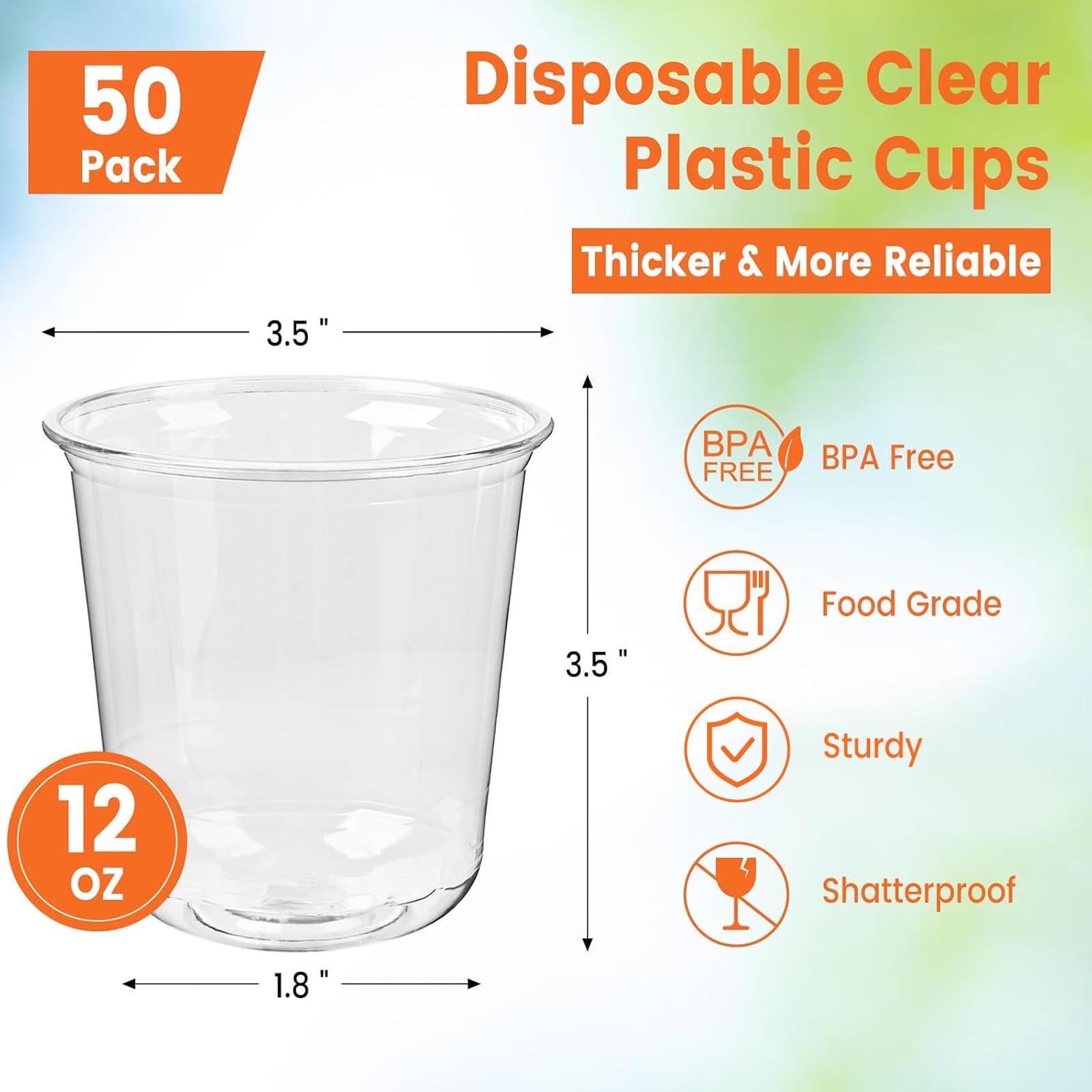 50 Pack 12 oz Clear Plastic Cups Disposable Cocktail Cups — Amazon image 2