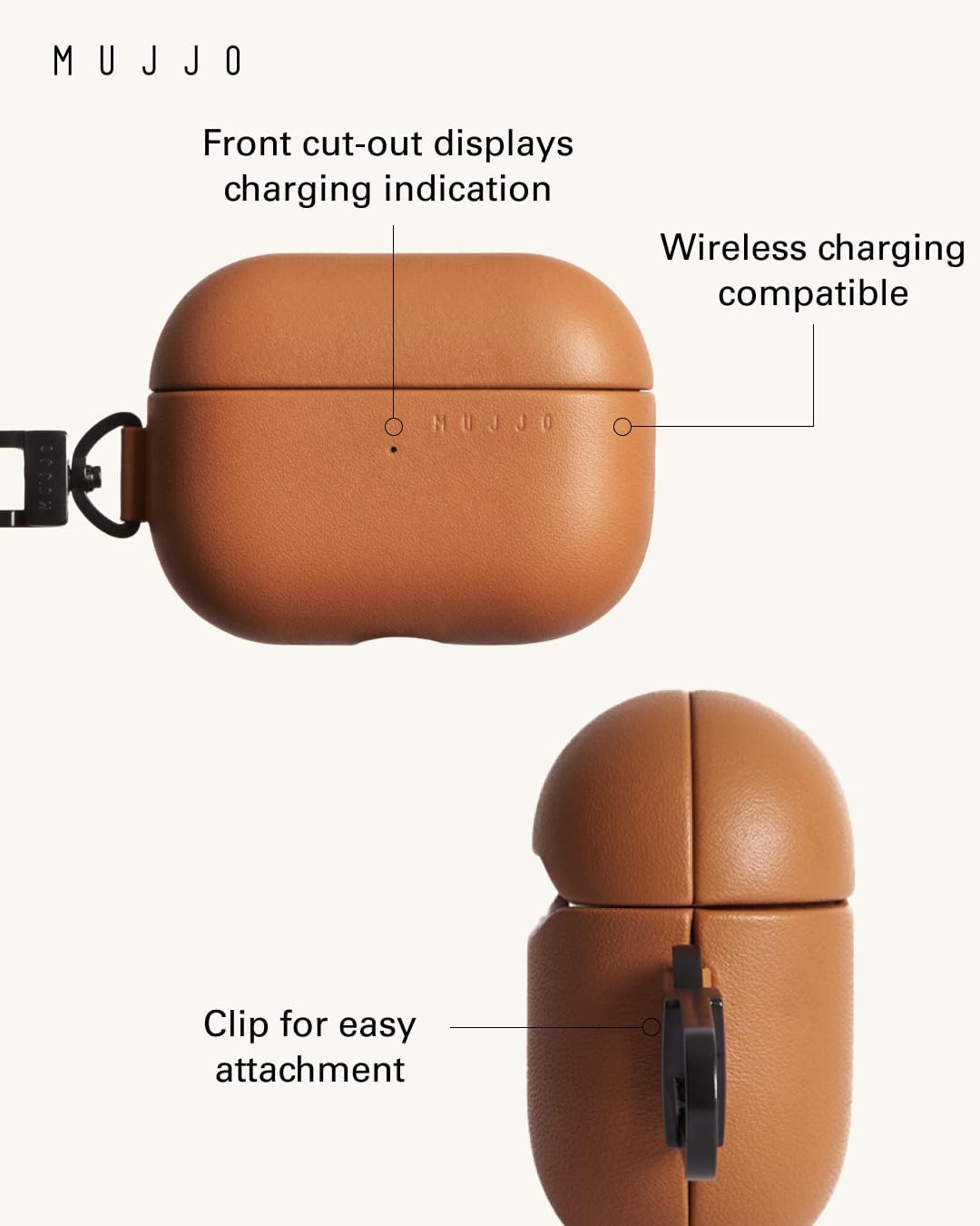 Mujjo Echelon Leather Case for AirPods Pro (3rd Gen) - Wireless Charging Compatible - Durable & Luxurious Design - Secure Fit - Premium Leather - Tan
