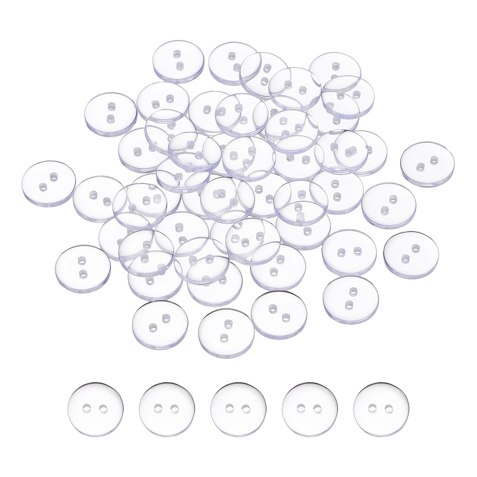 Muiltvoe 50pcs Resin Sewing Button, 12.5mm (1/2-inch) 2 Holes Round Craft Decorative Buttons for Coat Clothes Holiday Decoration, Clear