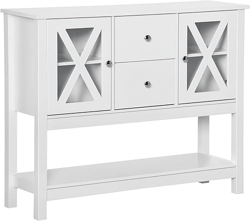 HOMCOM Gabinete de barra de café, armario de buffet aparador, armario de cocina con cajones de almacenamiento y puerta de vidrio para sala de estar,