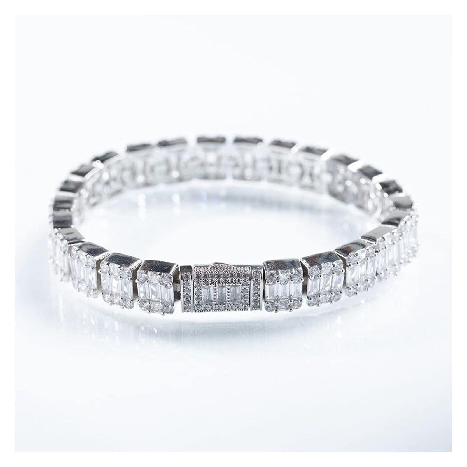 WZGWDC Armbänder für Damen, Damenschmuck, 16 cm, 18 cm, 20 cm, 3 Größen, Zirkonia-Cluster, Tennis, platiniert, 16 cm