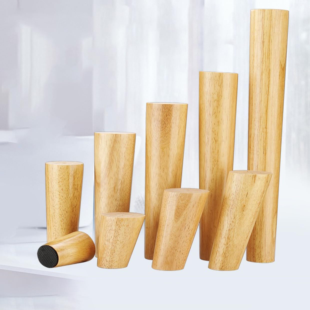 Wambere 4 piedini per mobili in legno massiccio, conici, per divano, tavolo, armadio, TV, comò, rotondi, per sollevare mobili e riparazione di mobili, colore legno B, 30 cm