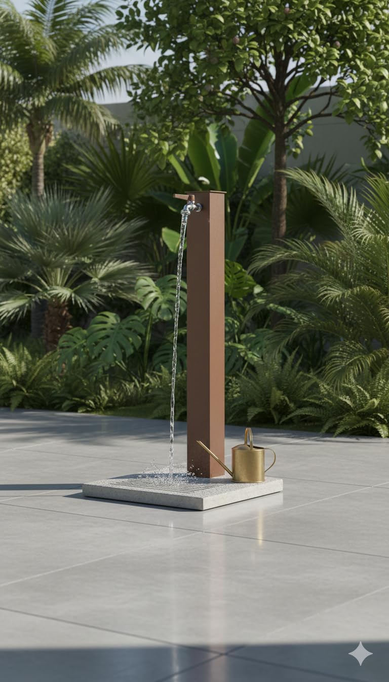 Fontaine de jardin avec robinet et base en béton Belfer 42/QBM Rouille