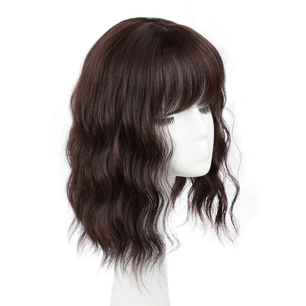 RemeeHi Curly Wave Hair with Bangs for Women, Toppers Hairpieces Clip in Hair Topper for Thinning Hair Synthetic Hair Extension Brown Black 18inch