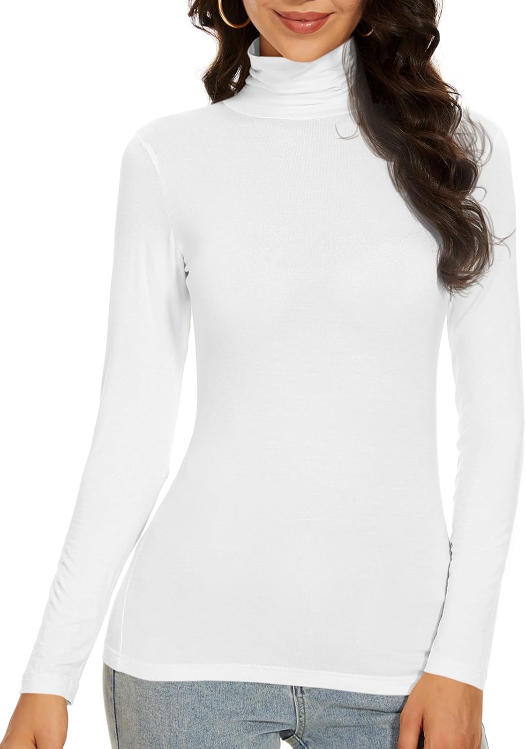 Women's Turtleneck Long Sleeve Thermal Tops Slim Fitted Lightweight Thin Basics Layer Tshirt (XS-2XL) - Image 2