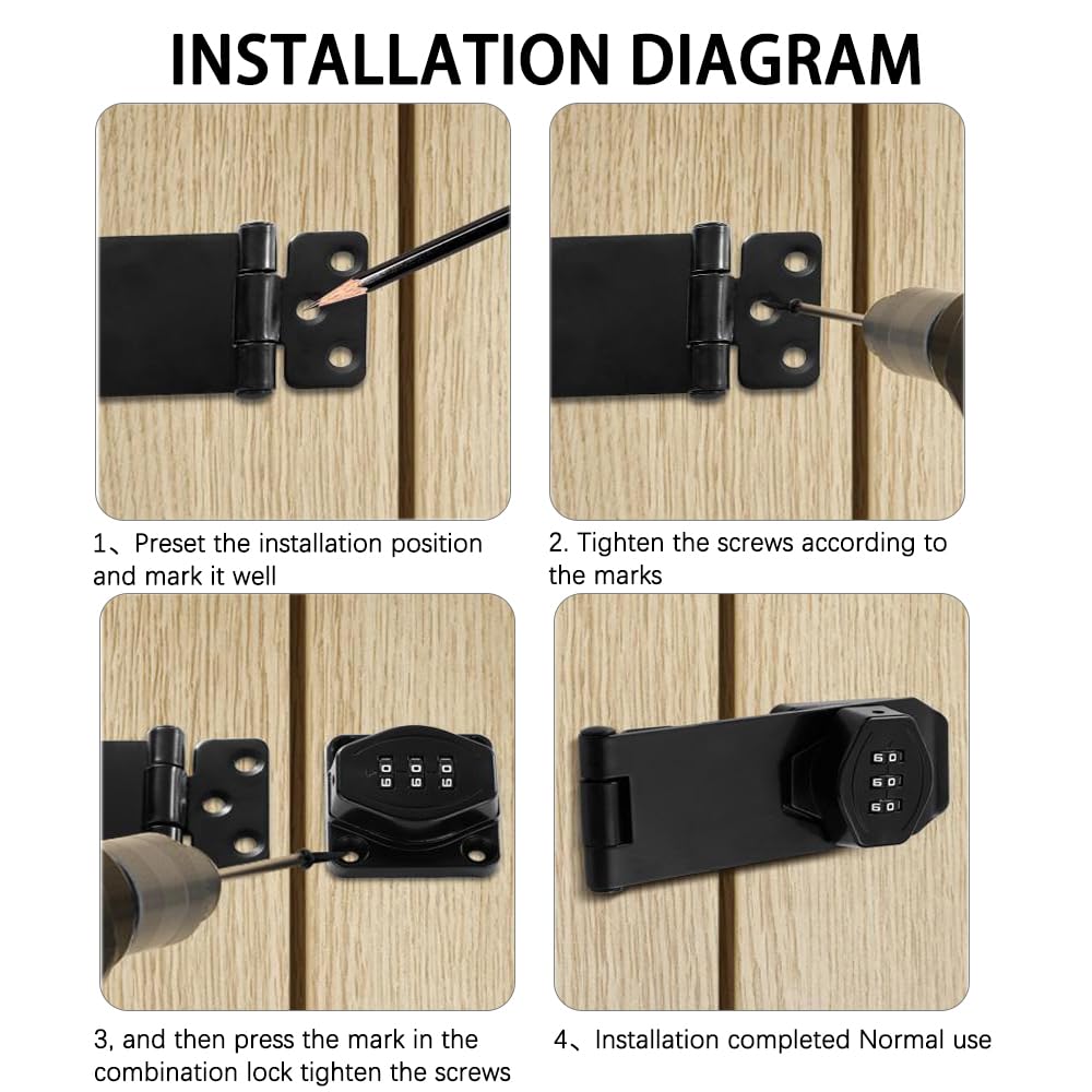 2 Piezas Cerradura Combinación Puerta Cerradura de Combinación con Codigo 3 Dígitos Pestillo de Puerta con Tornillos Cerrojo de Combinación 4 Pulgadas para Puertas Armarios Taquillas (Negro)