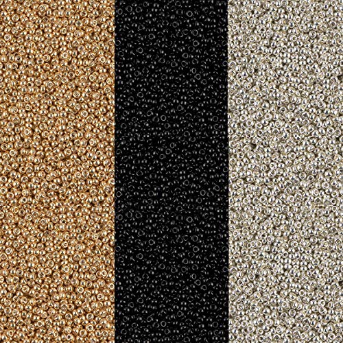 Metallic Miyuki Seed Beads Mix, Size 11/0, Galvanized Silver, Galvanized Gold and Black Opaque (22 Gram Tubes X 3)