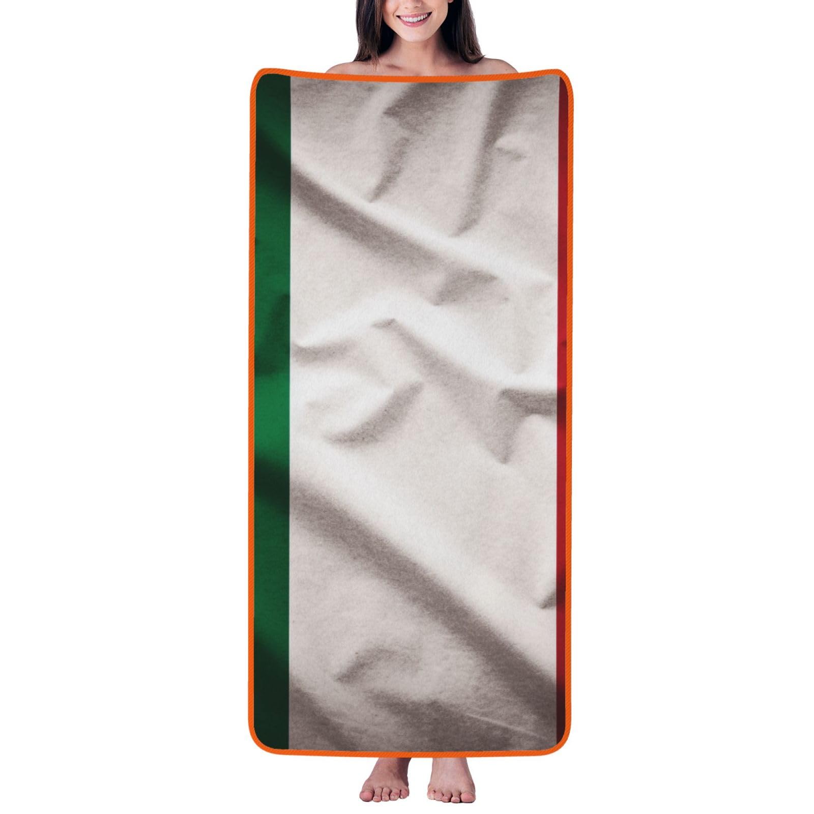 WPKJU Italy Flag Printed Bath Towel with Orange Edging - 27x55 in Soft Extra Absorbent Coral Velvet Shower Towels for Bathroom