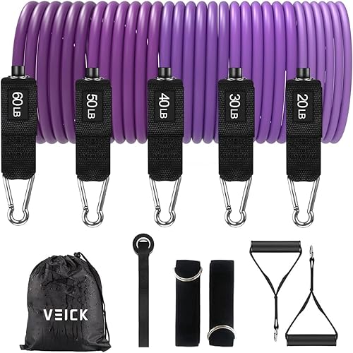 Miniatura 47 de VEICK Bandas de resistencia, bandas de ejercicio, bandas de entrenamiento, bandas de resistencia para entrenar con asas para hombres y mujeres, Gris