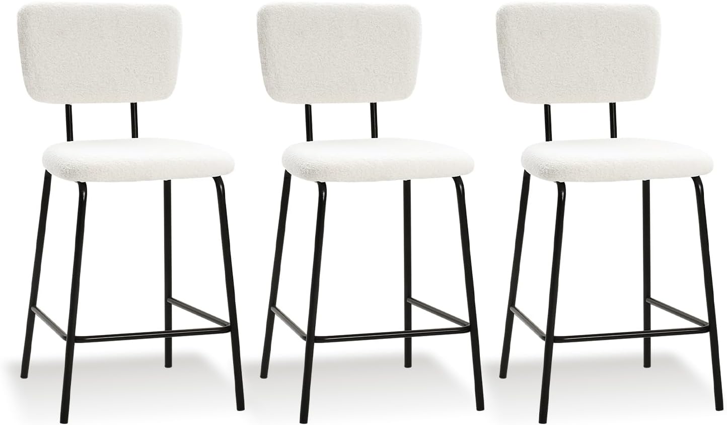 OAKHAM Bar Stools Set of 3 Boucle Barstools Counter Stools