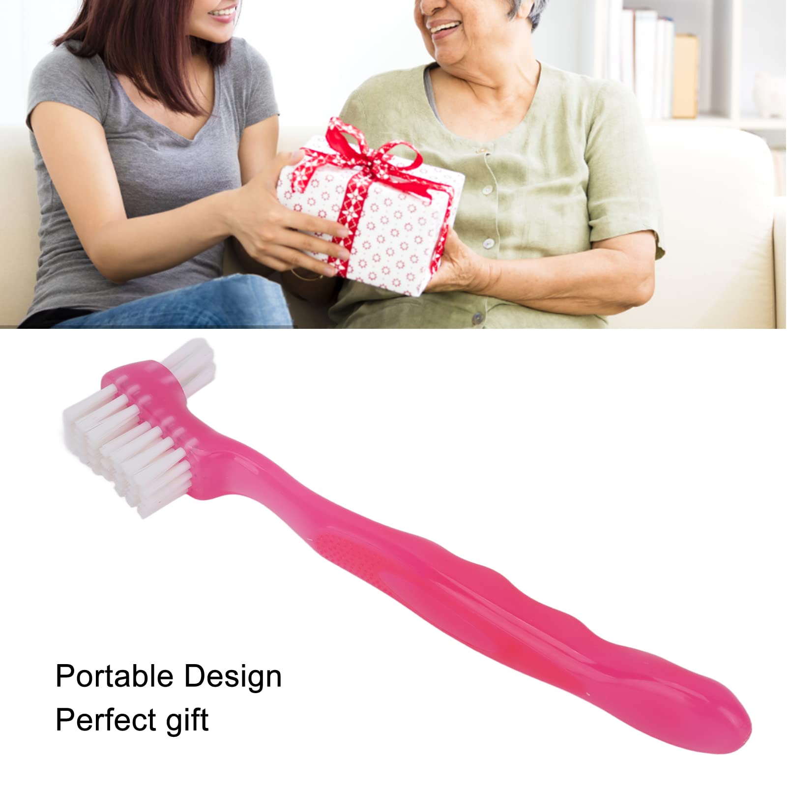 Brosse de Nettoyage pour Fausses Dents, Brosse à Dents Portative pour Prothèses Dentaires pour Personnes âgées, Cadeau de Brosse pour Prothèse Dentaire pour élimination de la (Rose)