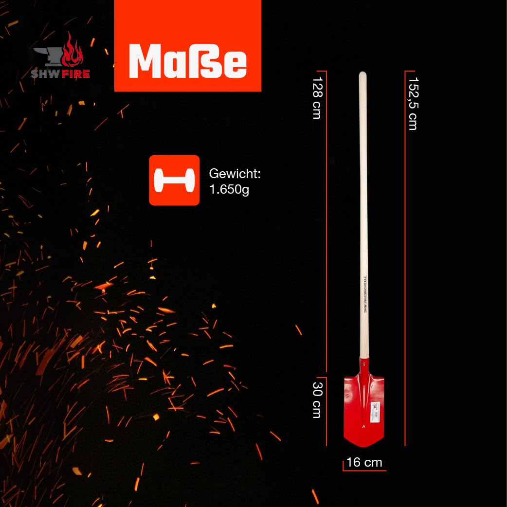 SHW-FIRE | Kabelgrabenschaufel 30x16 cm mit Trittschutz, robuster Spezialstahl, Langer Eschenholzstiel, ideal für schmale Gräben, Schaufel für Drainagen & Kabelverlegung | Made in Germany