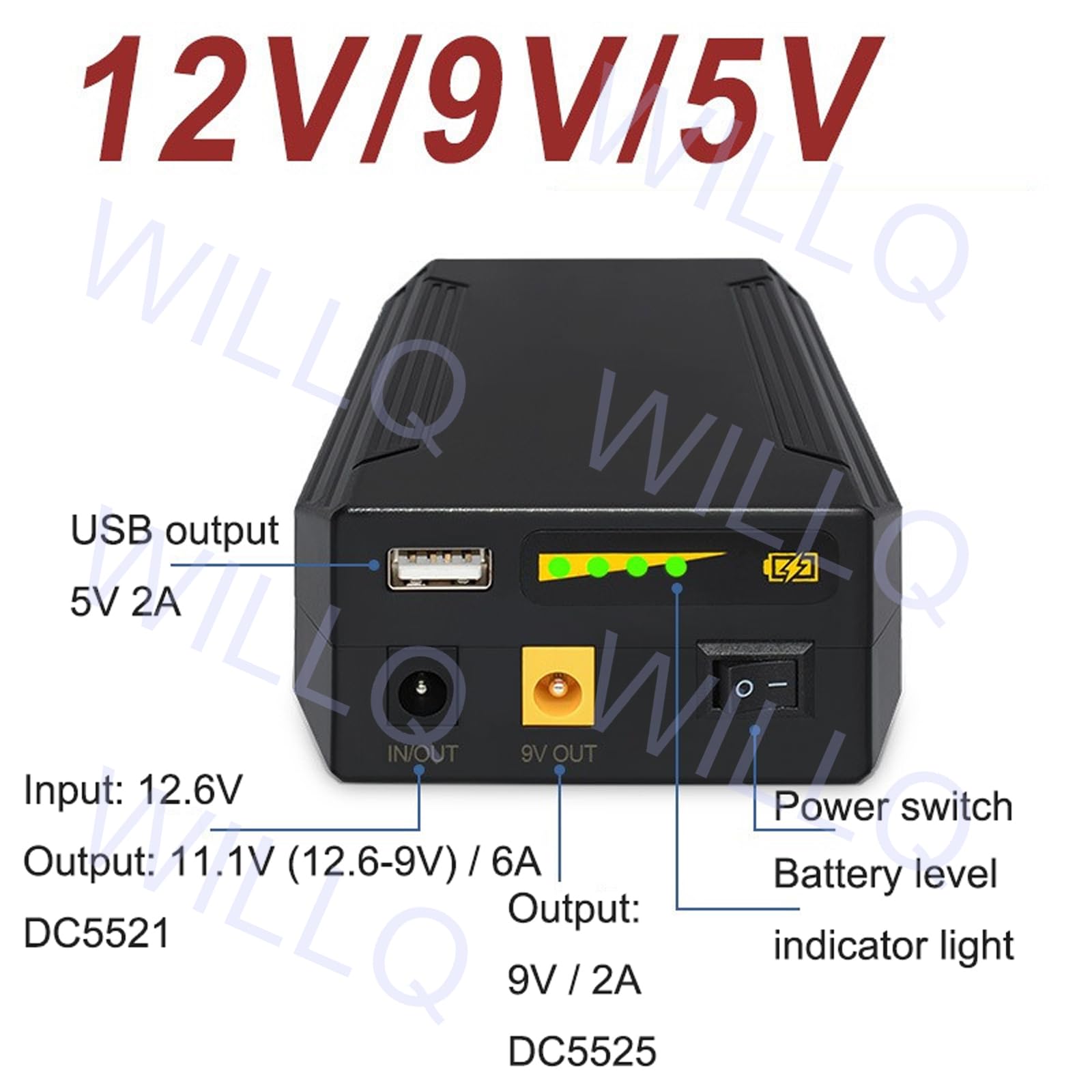 Batteria Ricaricabile 12V 18000mAh 23400mAh 28800mAh Portatile, con Uscita DC 5V/9V/12V, agli ioni di Litio Ideale per Strisce LED, telecamere sorveglianza, Router e tiralatte