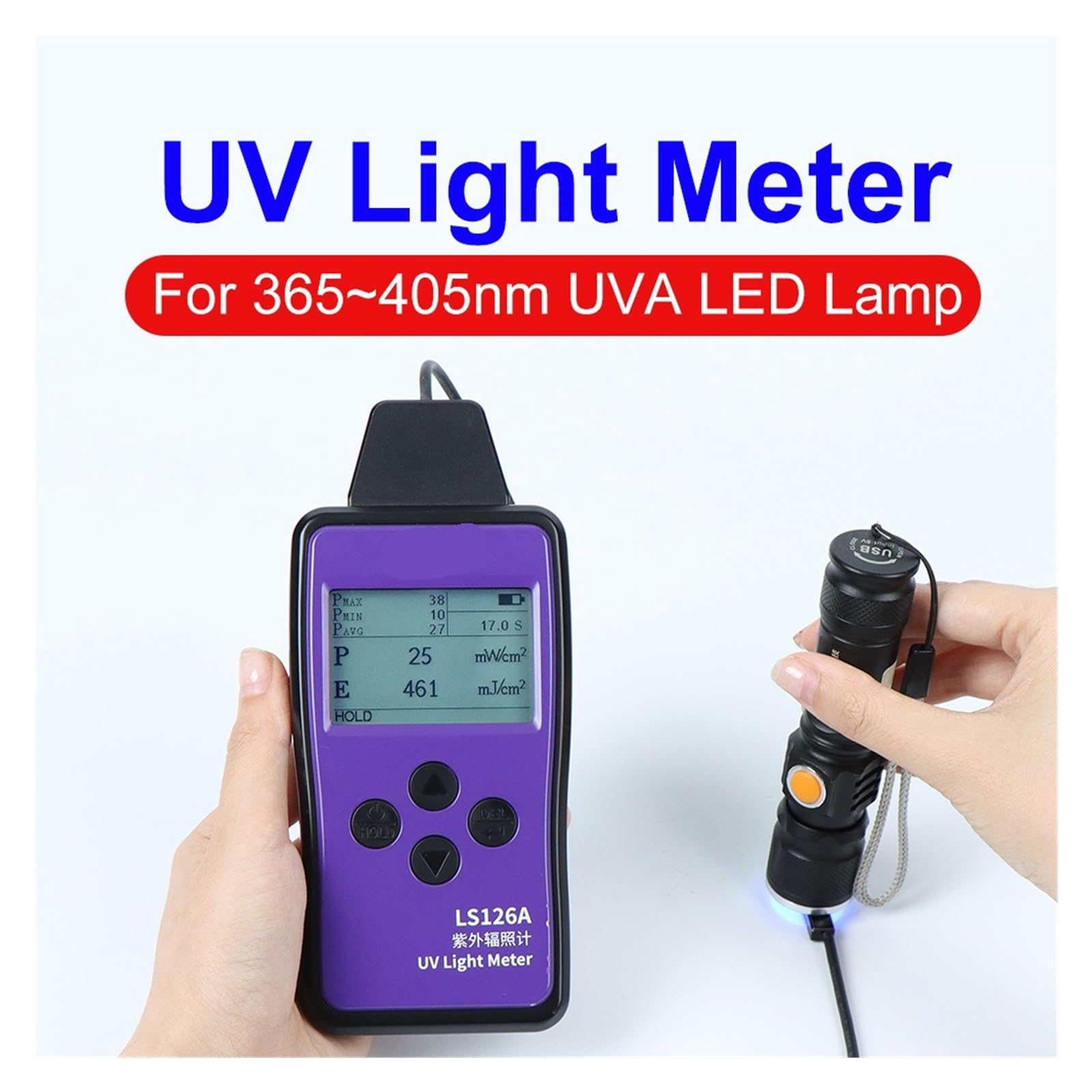 Tester UV Radiometro Misuratore di luce ultravioletta Sorgenti luminose a LED UVA Dimensioni ultra ridotte Misura energia, potenza e temperatura LS126A Ottico da laboratorio