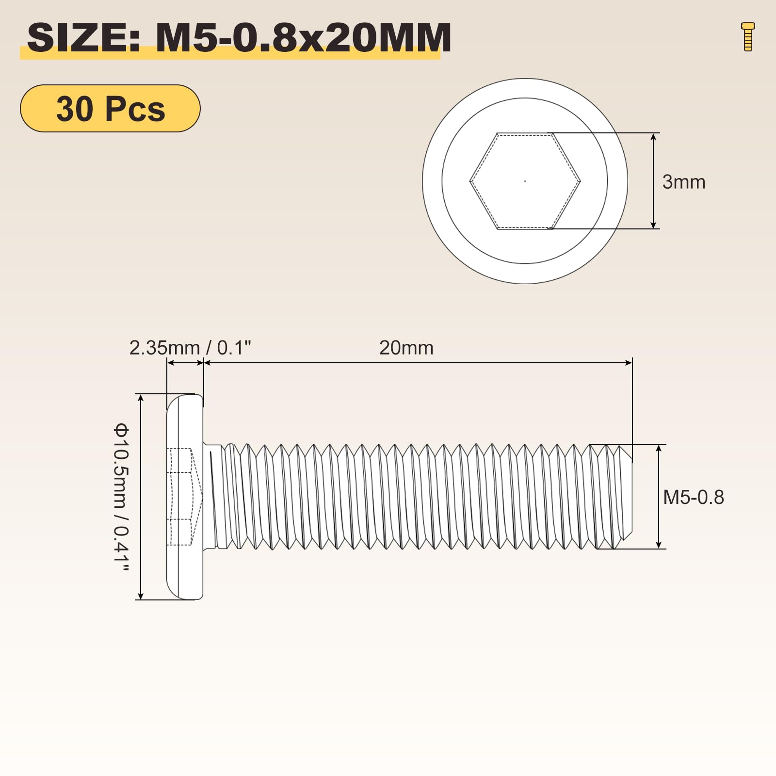 METALLIXITY Flat Head Hex Socket Cap Screws Bolts(M5-0.8x20) 30Pcs, Steel Hex Socket Furniture Bolts Screws - Image 2