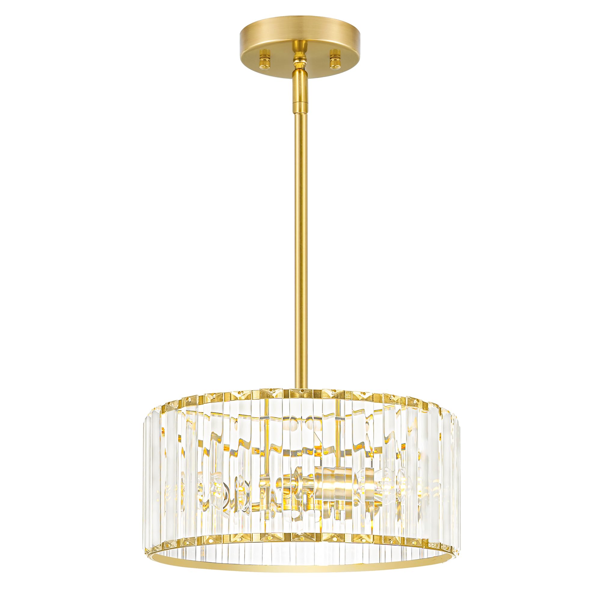 Photo 1 of Gold Crystal Chandelier for Dining Room, 3-Light Modern Semi Flush Mount Ceiling Pendant Light Fixture, Round Pendant Lights Kitchen Island, Chandelier for Living Room Bedroom Hallway Entryway, E12