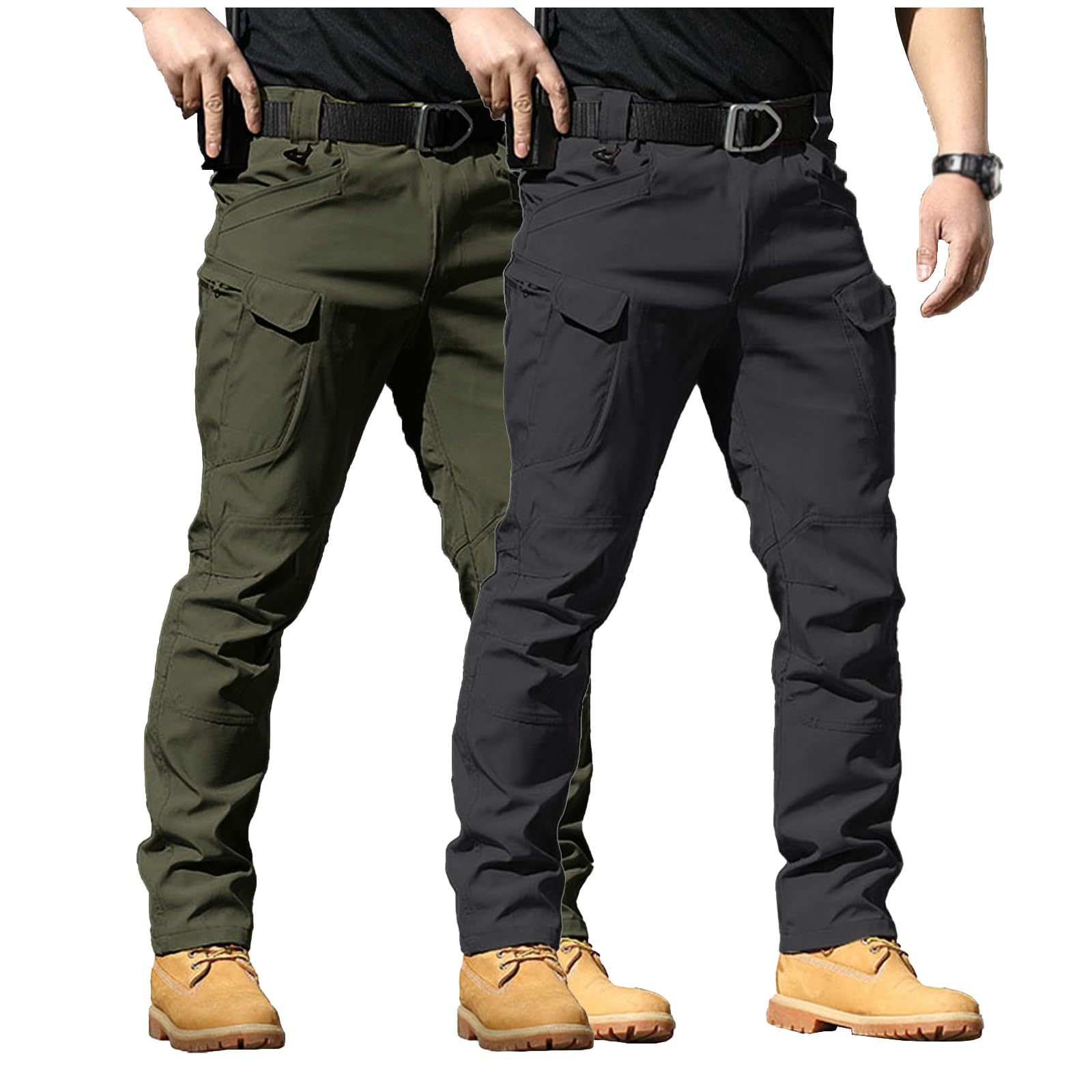 Générique 2 Articles Pantalon Tactique Homme Cargo Treillis Militaire Randonnée Chasse Pantalon de Travail Pantalon Cargo Homme Tactique Combat Stretch Extensible Séchage Rapide (Pas de Ceinture)
