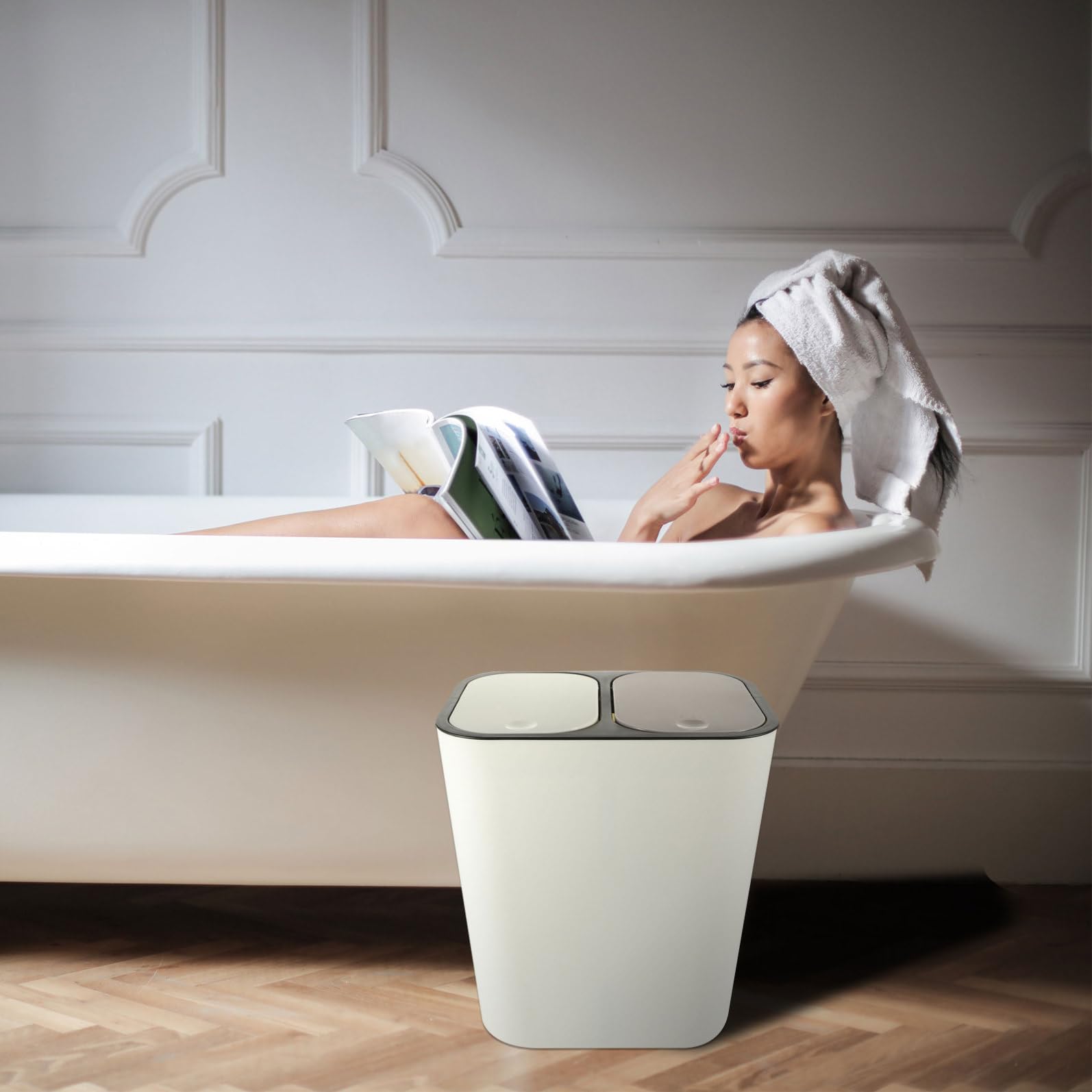 Healeved Cubo de Basura Doble Prensa, Material Pp, Fácil de Limpiar y Sanitario, Diseño Simple para Cocina y Hogar Doble Rejilla