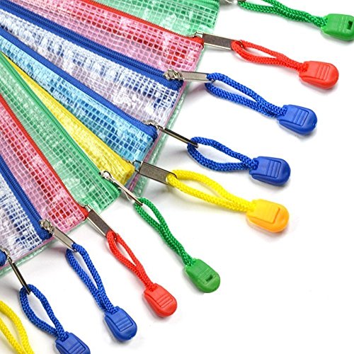 MMY-10 pcs Chemise Paquet Portefeuille Pochette en PVC Zip Document Dossier-Multicolore-Bleu,Vert,Blanc,Rouge,Jaune-A6