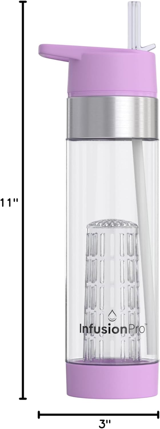Infusion Pro Fruit Infuser Water Bottle with Straw Lid 24 oz : Flip-Up Straw : Insulated Sleeve & Fruit Infusion Water eBook : Bottom Loading Infuser for More Flavor - Orchid