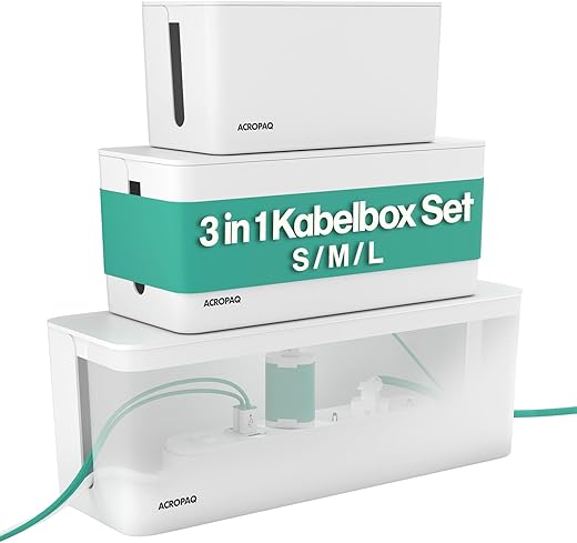 ACROPAQ 3-in-1 Kabelbox Set – Ordnung für Kabel und Steckdosen
