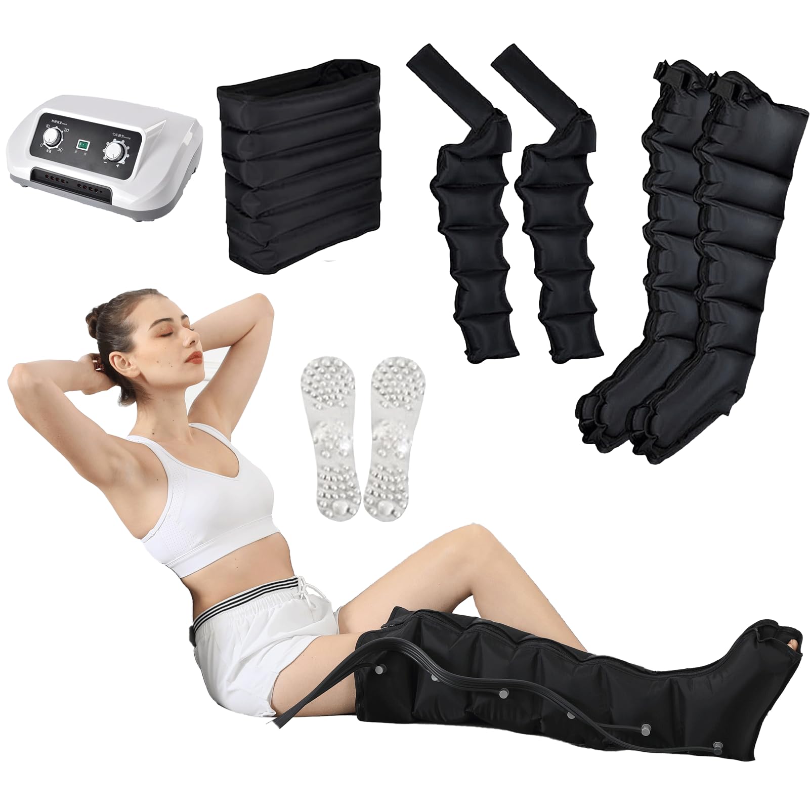Presoterapia para Casa Masajeador de Piernas y Abdomen 6 en 1 - con Botas de Compresión Ajustables, para Drenaje, Circulación y Relajación Profunda