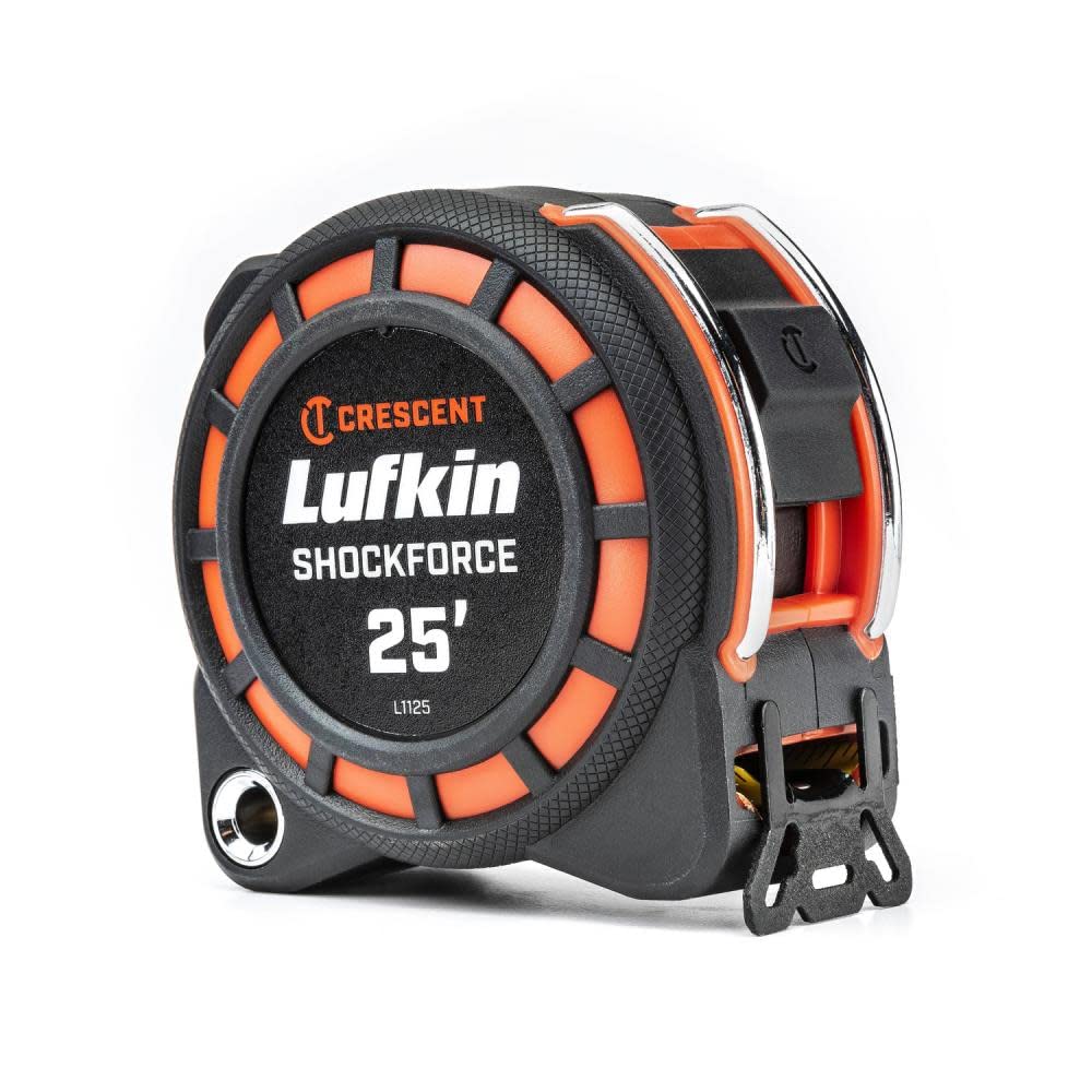 Crescent Lufkin (L1125) Cinta métrica Shockforce, 25 pies x 1-3/16 pulgadas, naranja y negro